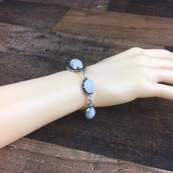 New Moonstone Crystal Silver Toggle Bracelet 7”, 7.75” - Picture 5 of 12